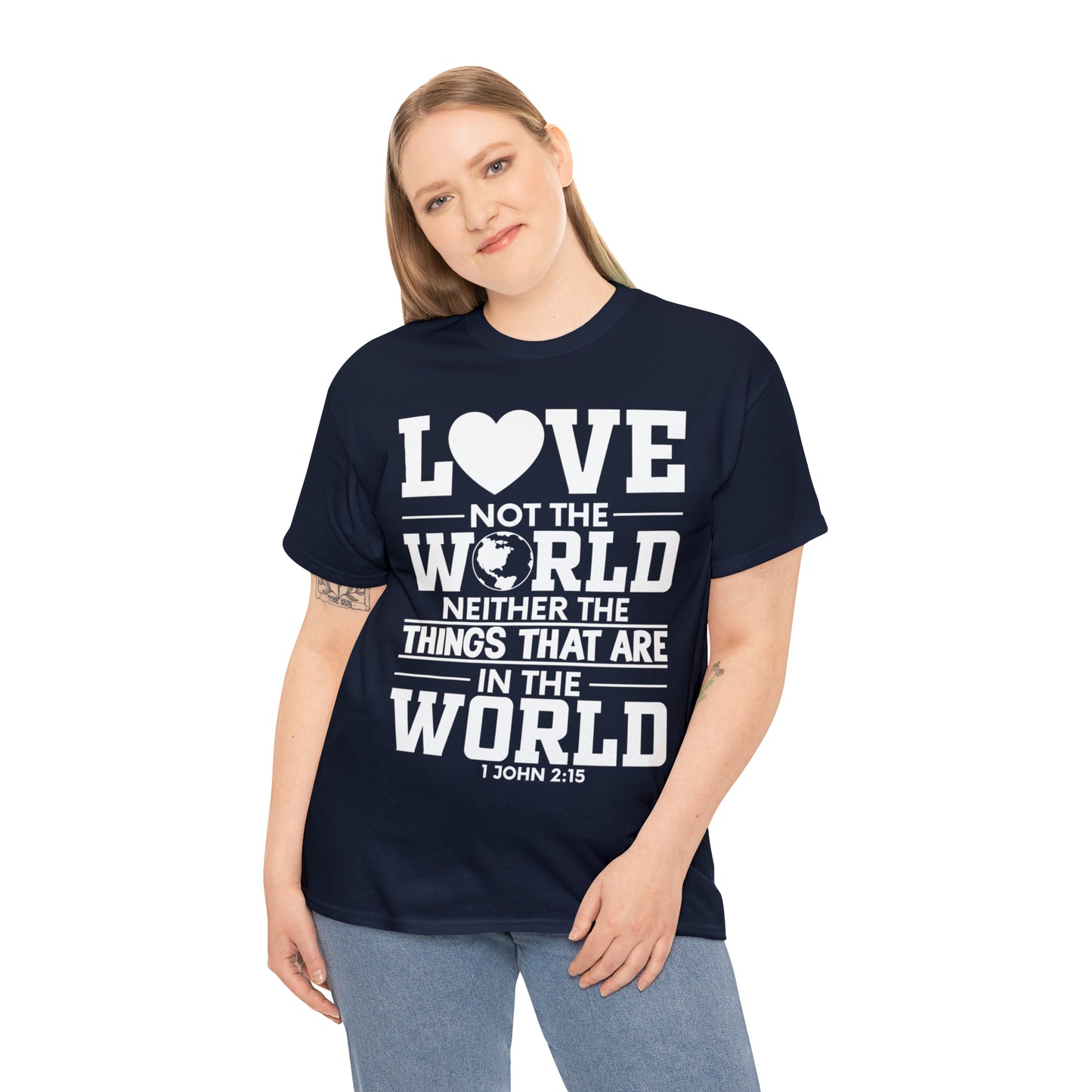 Dark Colors/White Text Unisex Heavy Cotton Tee - 1 John 2:15