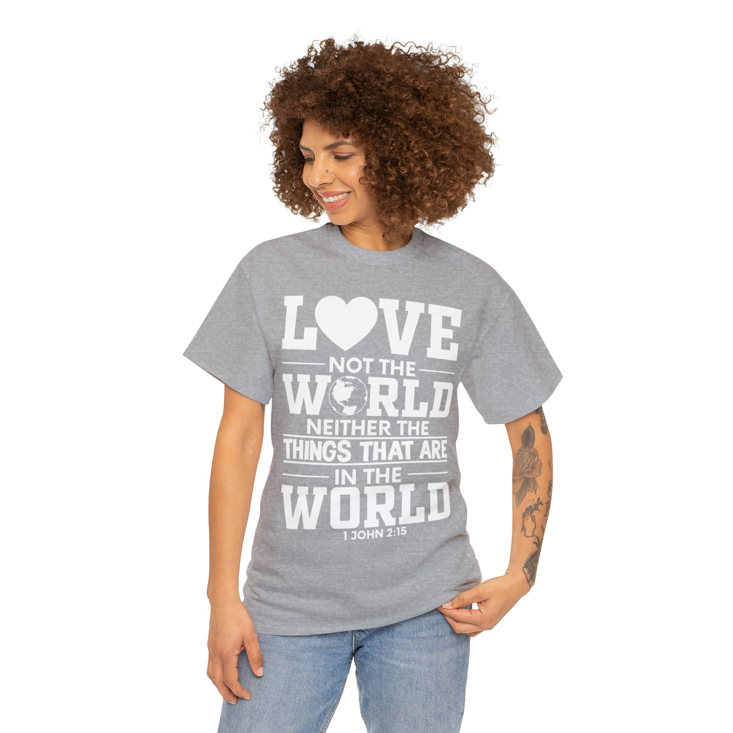 Dark Colors/White Text Unisex Heavy Cotton Tee - 1 John 2:15