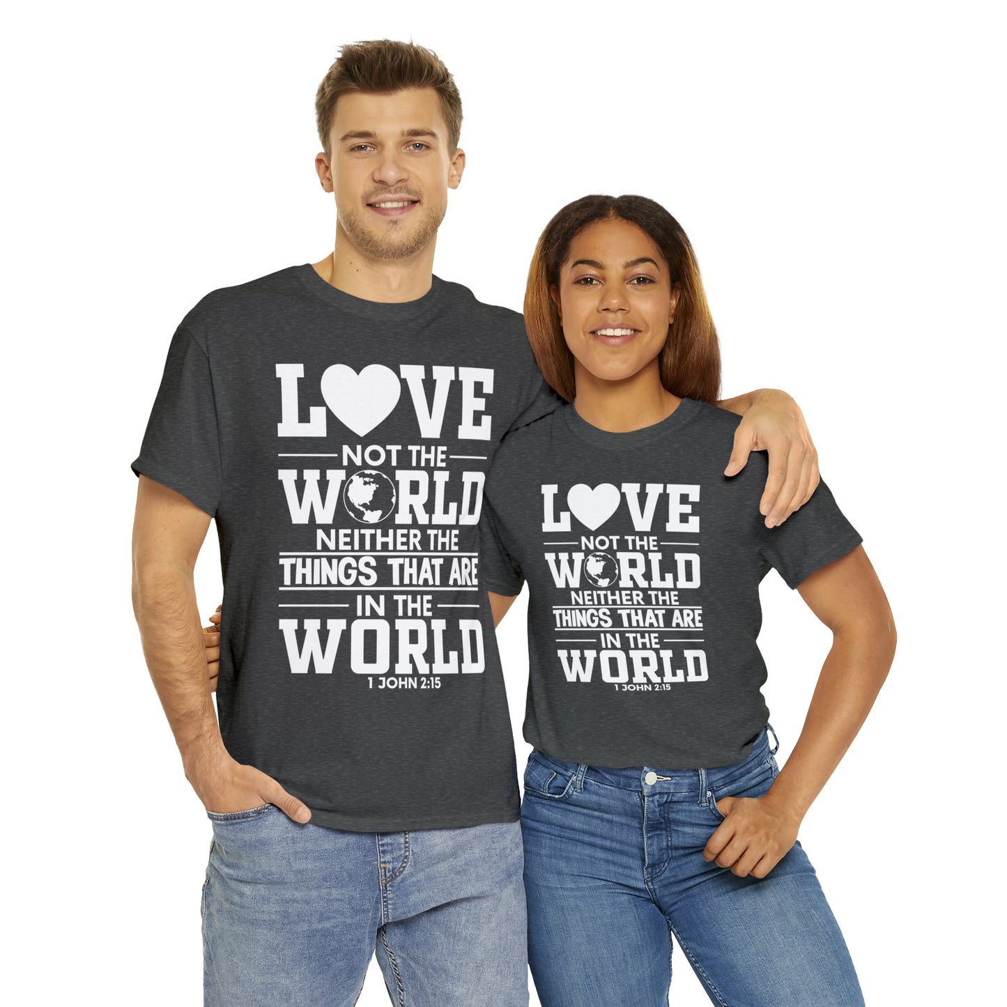 Dark Colors/White Text Unisex Heavy Cotton Tee - 1 John 2:15