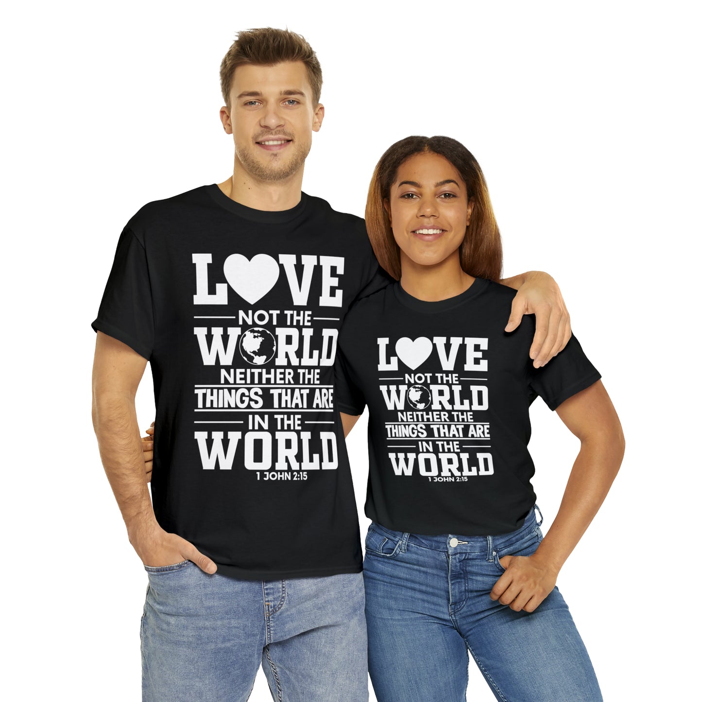 Dark Colors/White Text Unisex Heavy Cotton Tee - 1 John 2:15