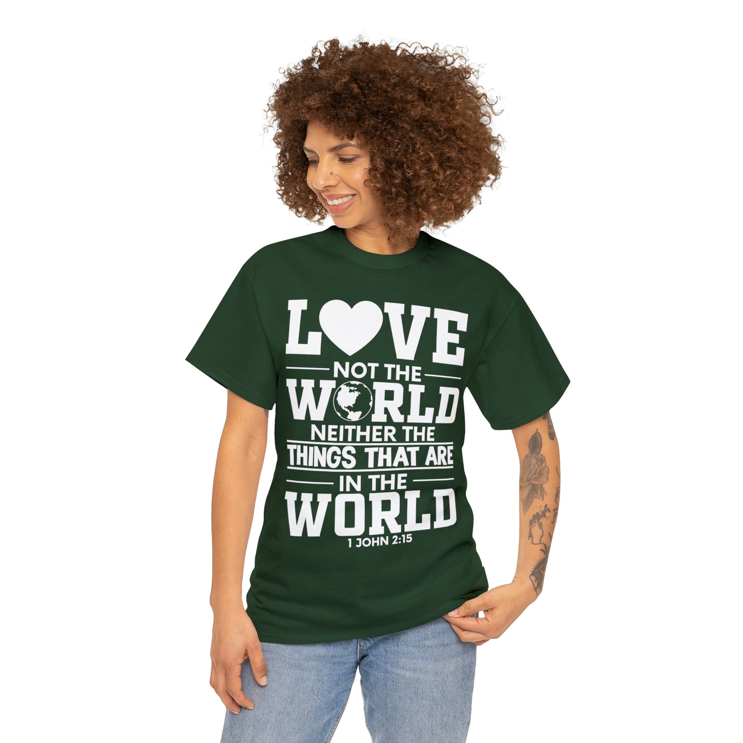 Dark Colors/White Text Unisex Heavy Cotton Tee - 1 John 2:15