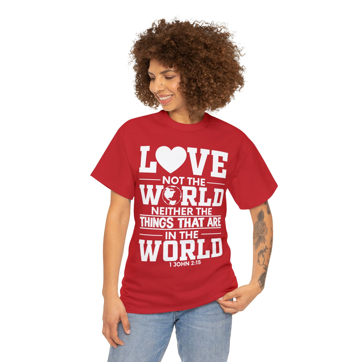 Dark Colors/White Text Unisex Heavy Cotton Tee - 1 John 2:15