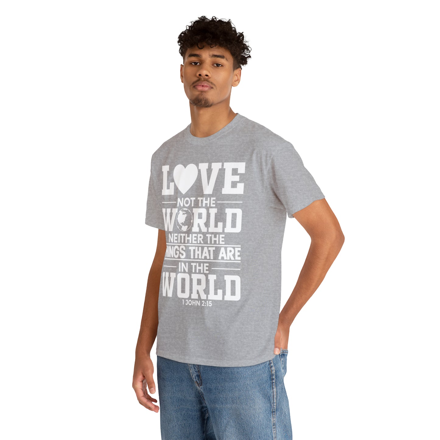 Dark Colors/White Text Unisex Heavy Cotton Tee - 1 John 2:15