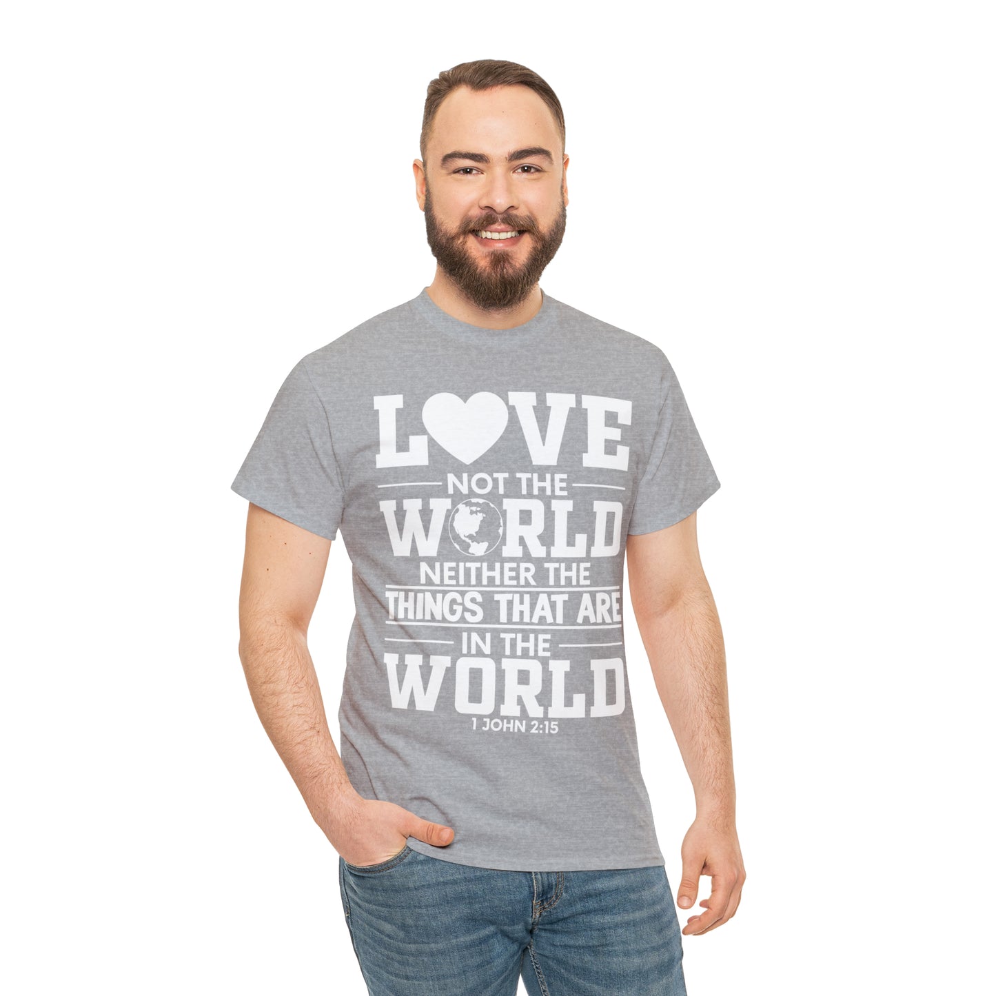 Dark Colors/White Text Unisex Heavy Cotton Tee - 1 John 2:15