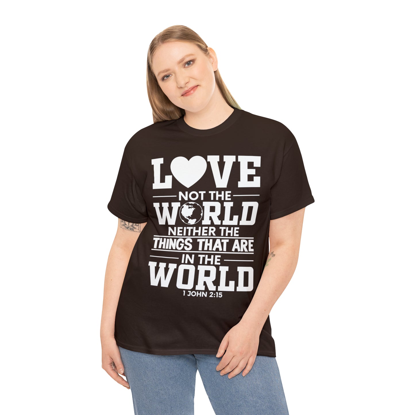 Dark Colors/White Text Unisex Heavy Cotton Tee - 1 John 2:15