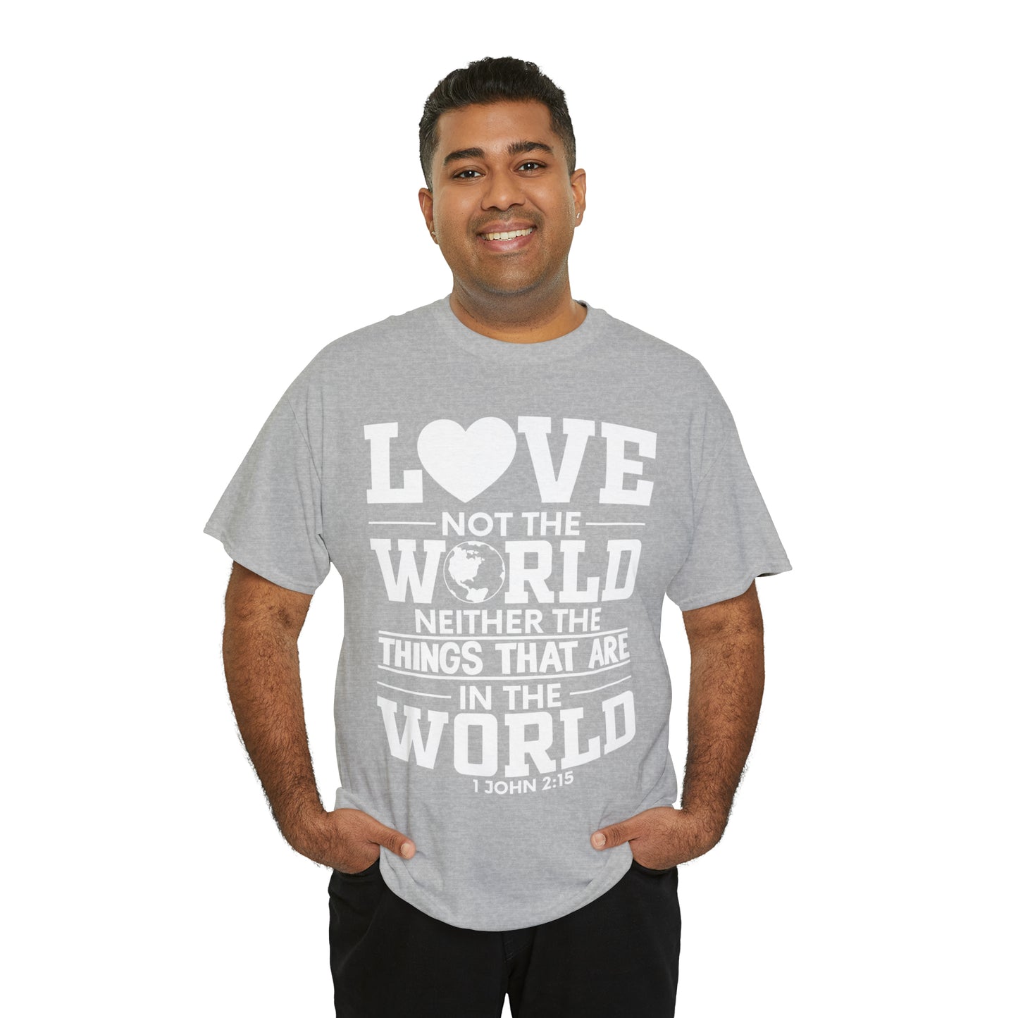 Dark Colors/White Text Unisex Heavy Cotton Tee - 1 John 2:15