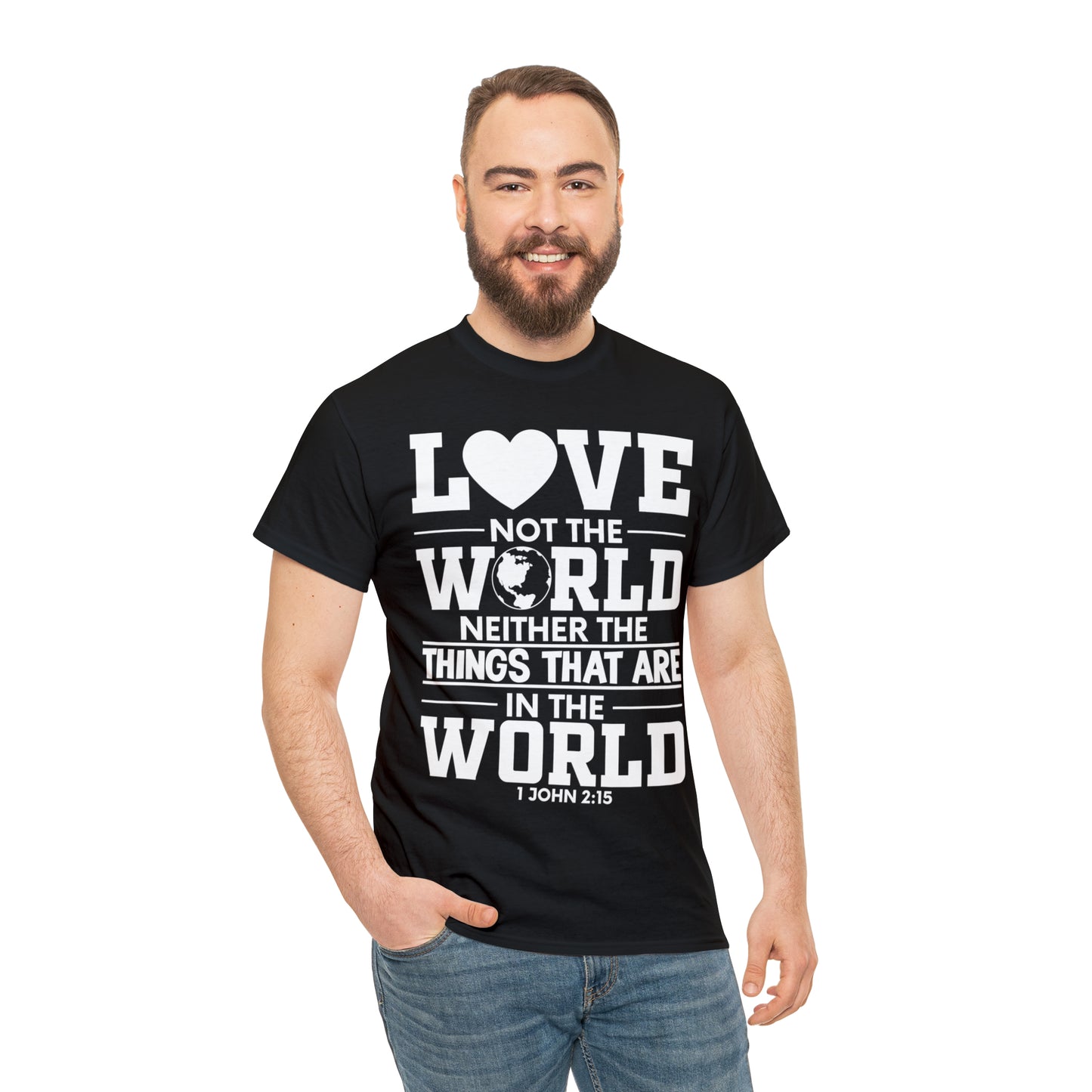 Dark Colors/White Text Unisex Heavy Cotton Tee - 1 John 2:15