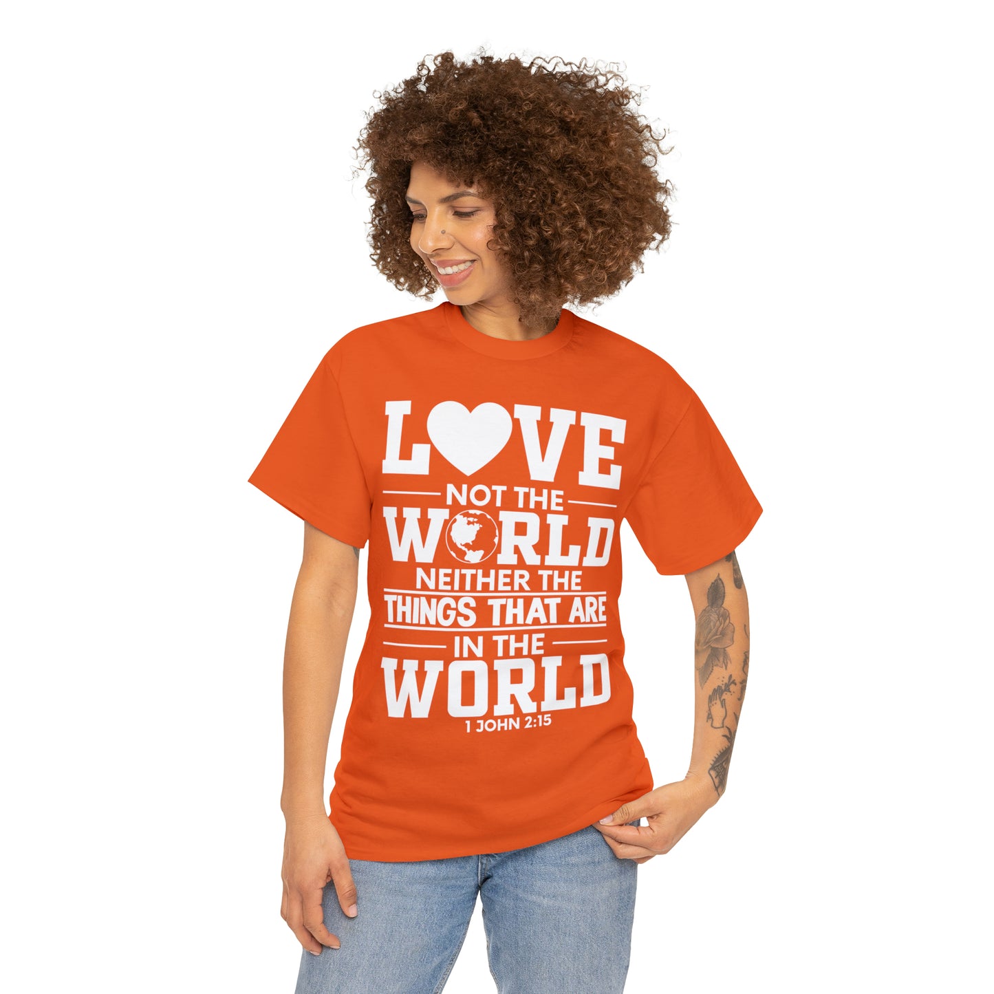 Dark Colors/White Text Unisex Heavy Cotton Tee - 1 John 2:15