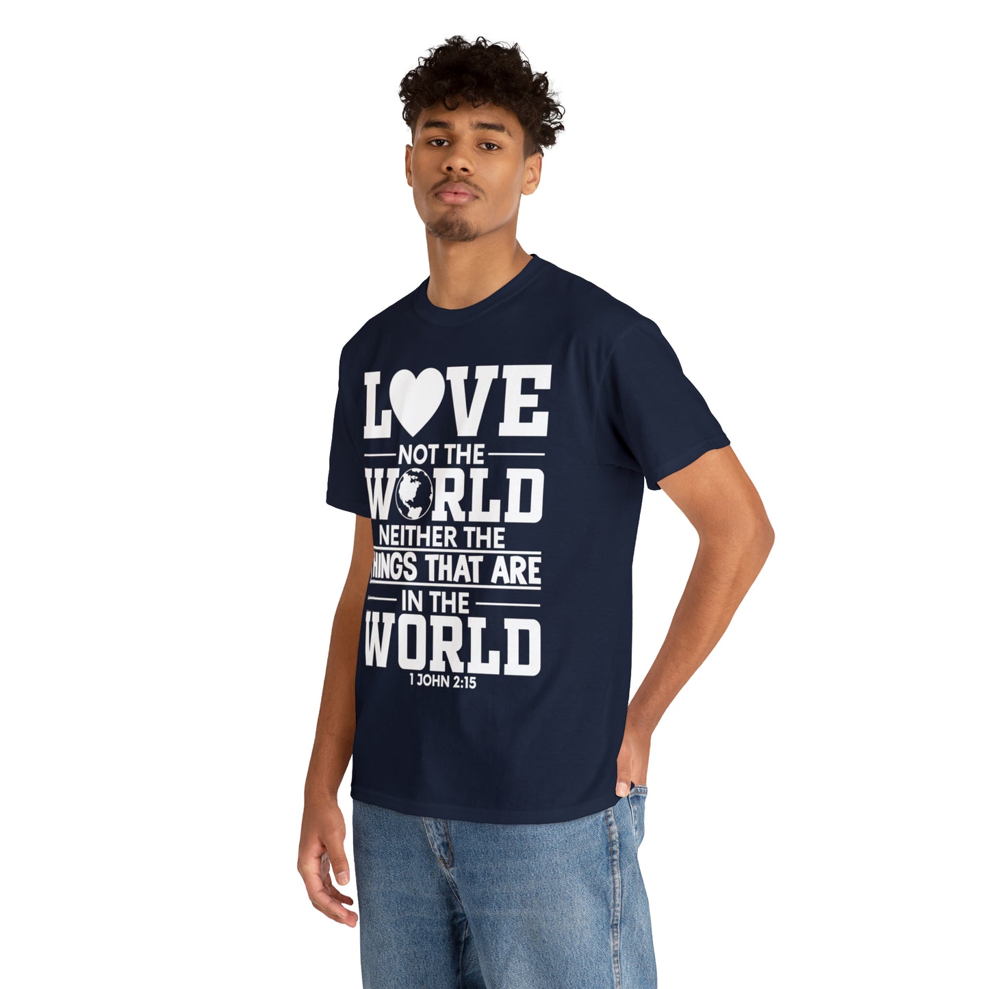 Dark Colors/White Text Unisex Heavy Cotton Tee - 1 John 2:15