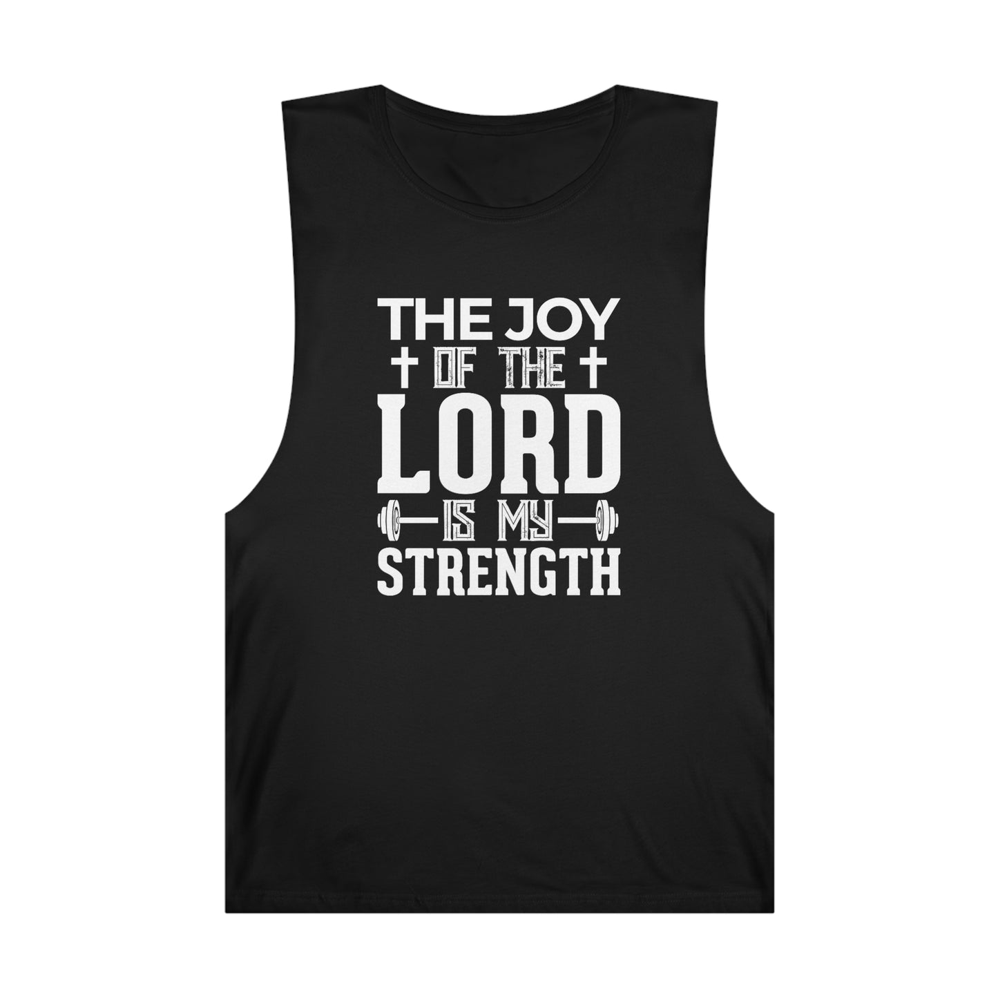 Unisex Workout Tank Top - The Joy of the LORD (White on Black)