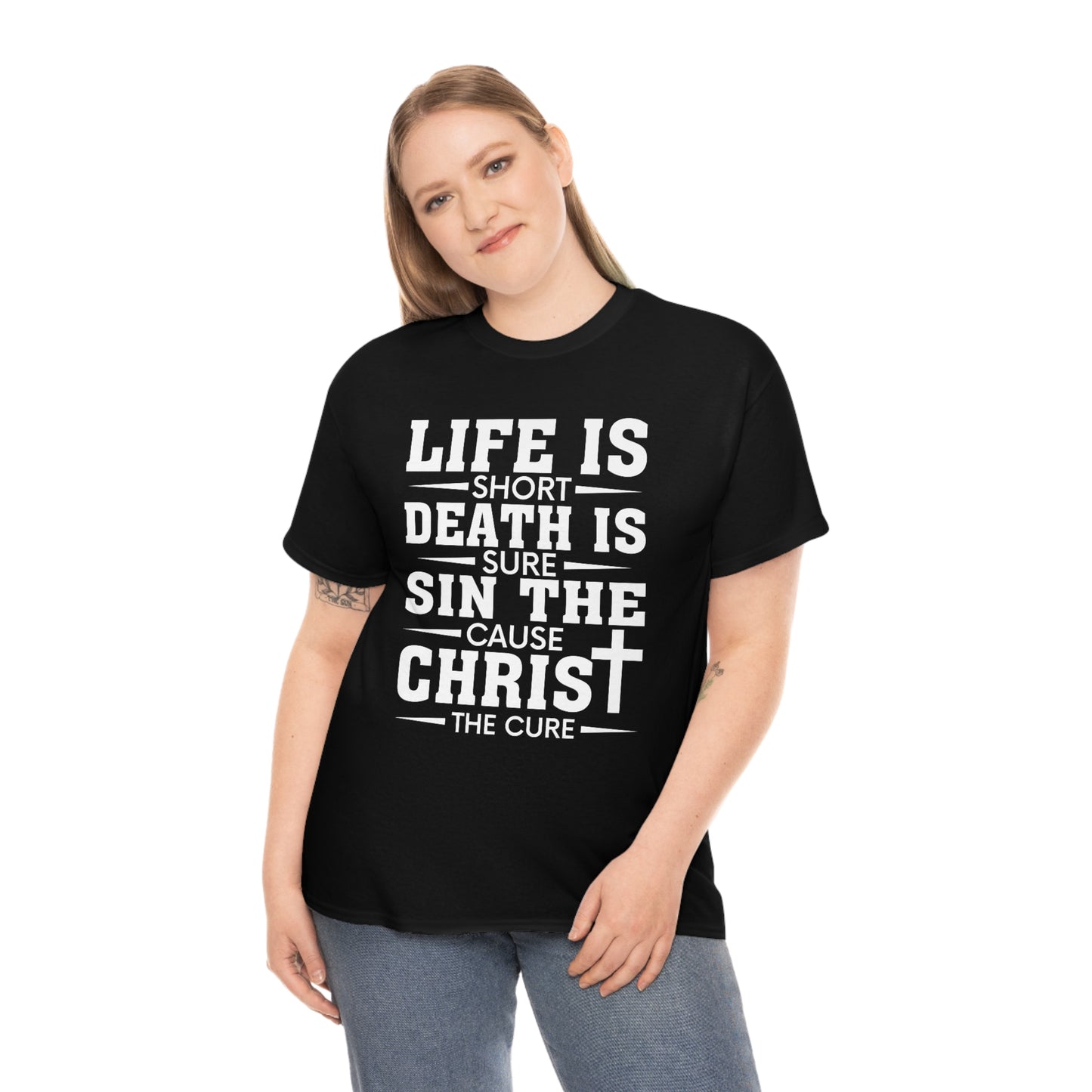 Unisex Heavy Cotton Tee - Life is Short (White on Dark Colors)