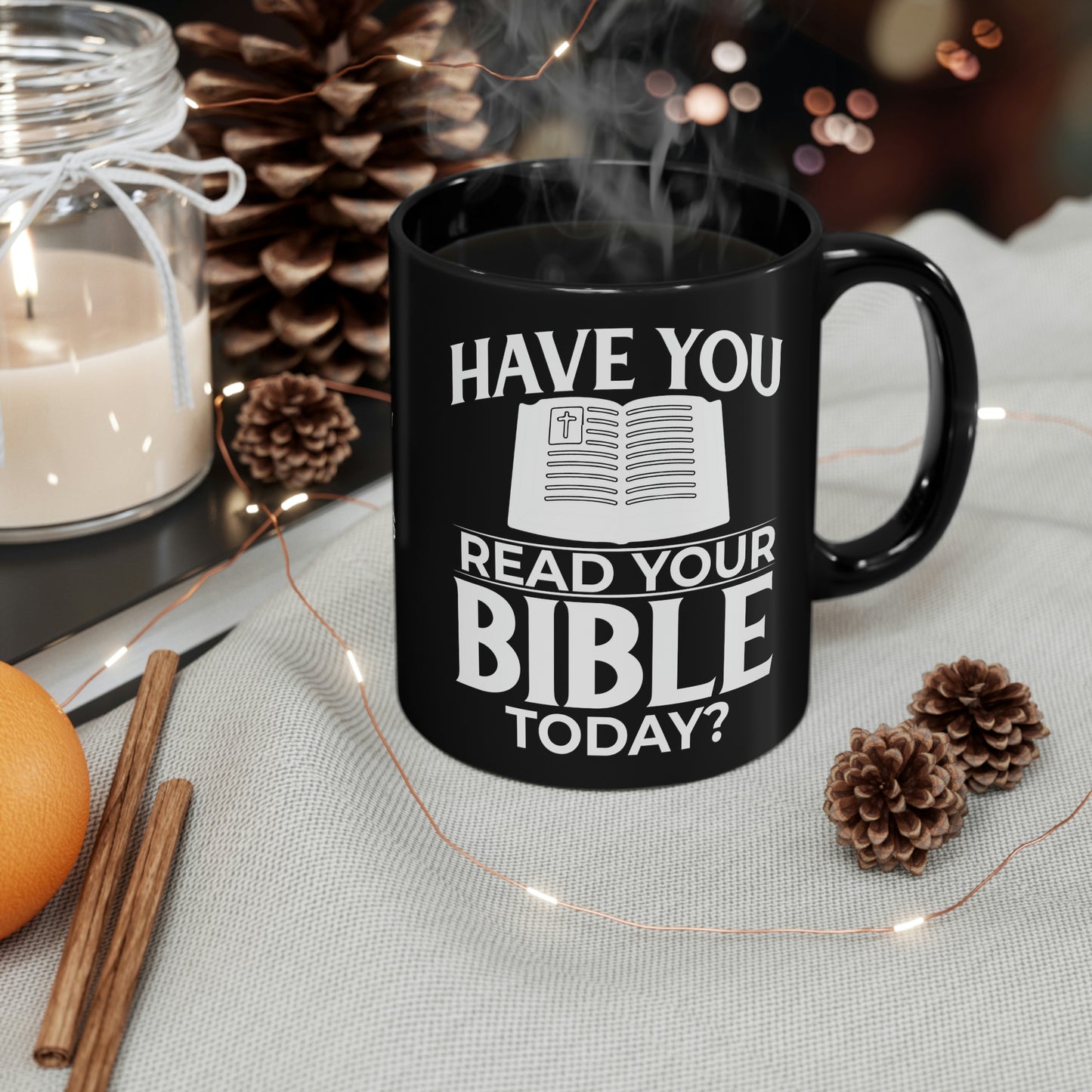 "Have you Read your Bible Today?" 11oz Black Mug w/ KJV Churches logo