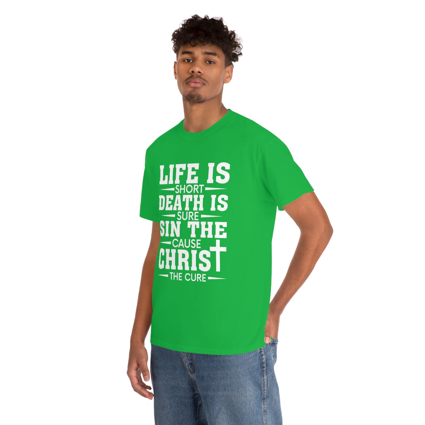 Unisex Heavy Cotton Tee - Life is Short (White on Dark Colors)