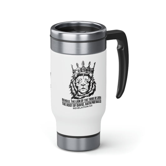 "Lion of Juda" Stainless Steel Travel Mug with Handle, 14oz w/ KJV Churches logo