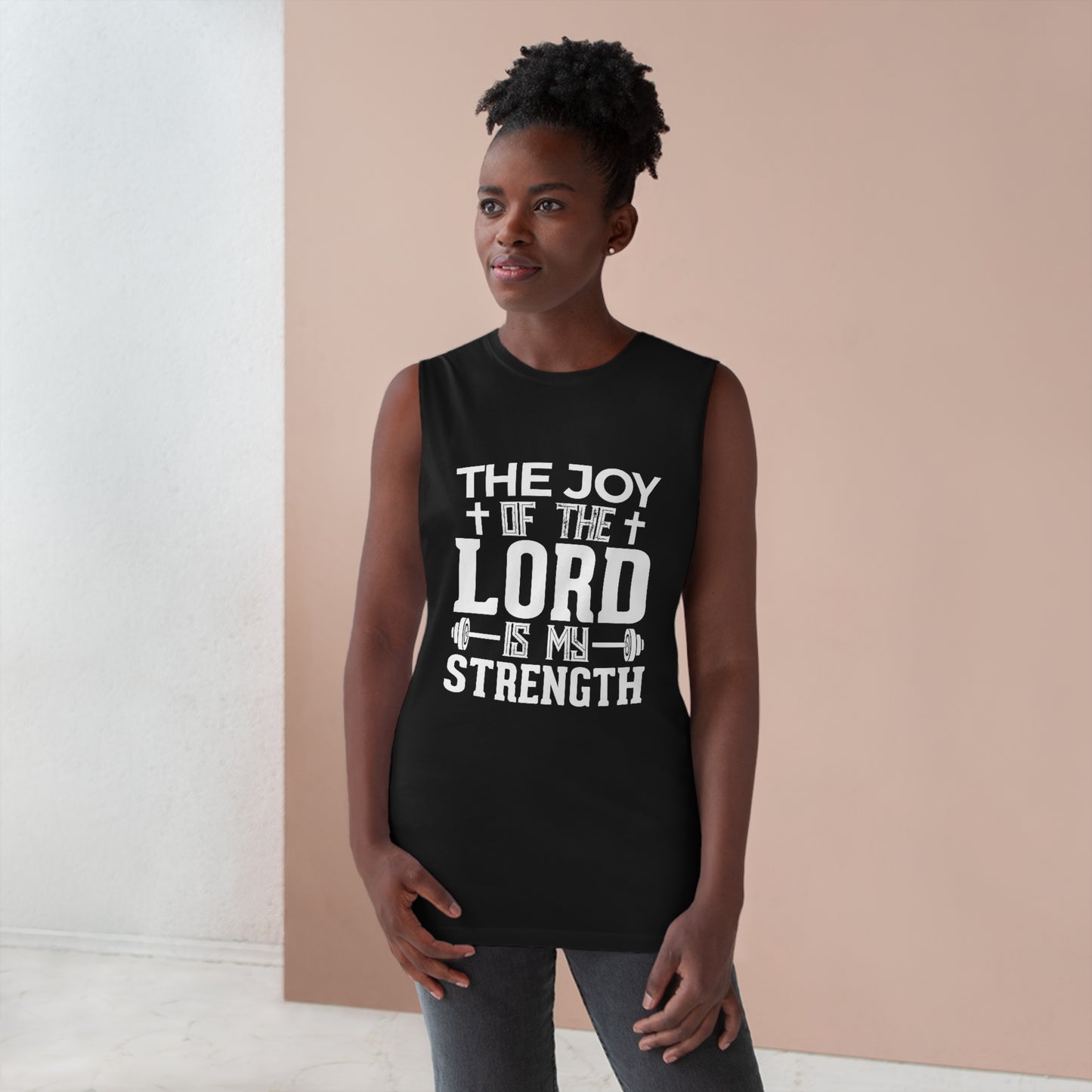 Unisex Workout Tank Top - The Joy of the LORD (White on Black)