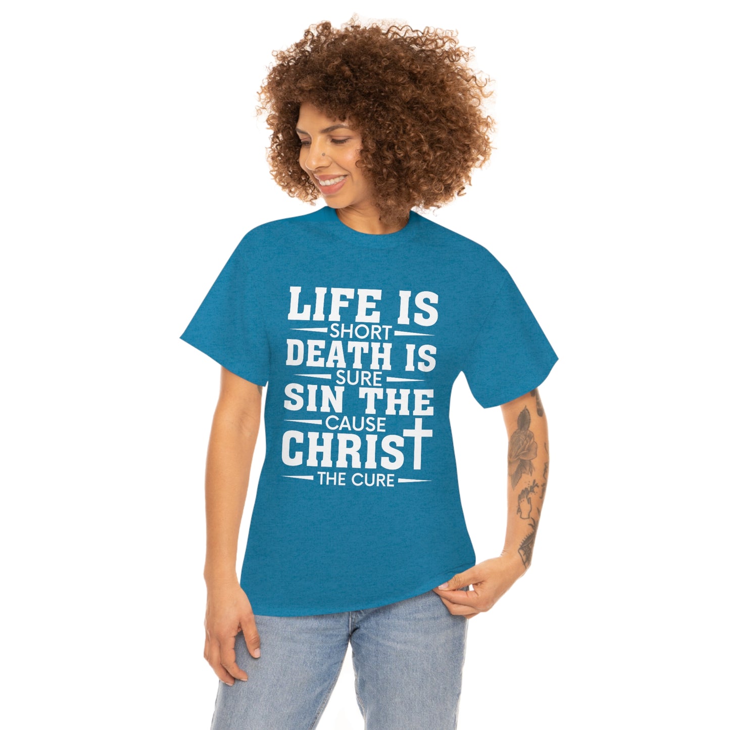 Unisex Heavy Cotton Tee - Life is Short (White on Dark Colors)