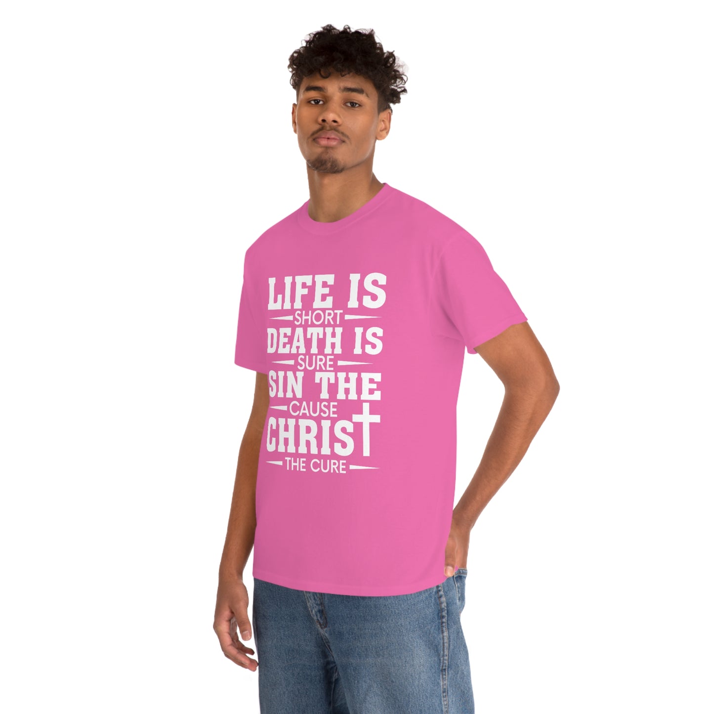 Unisex Heavy Cotton Tee - Life is Short (White on Dark Colors)