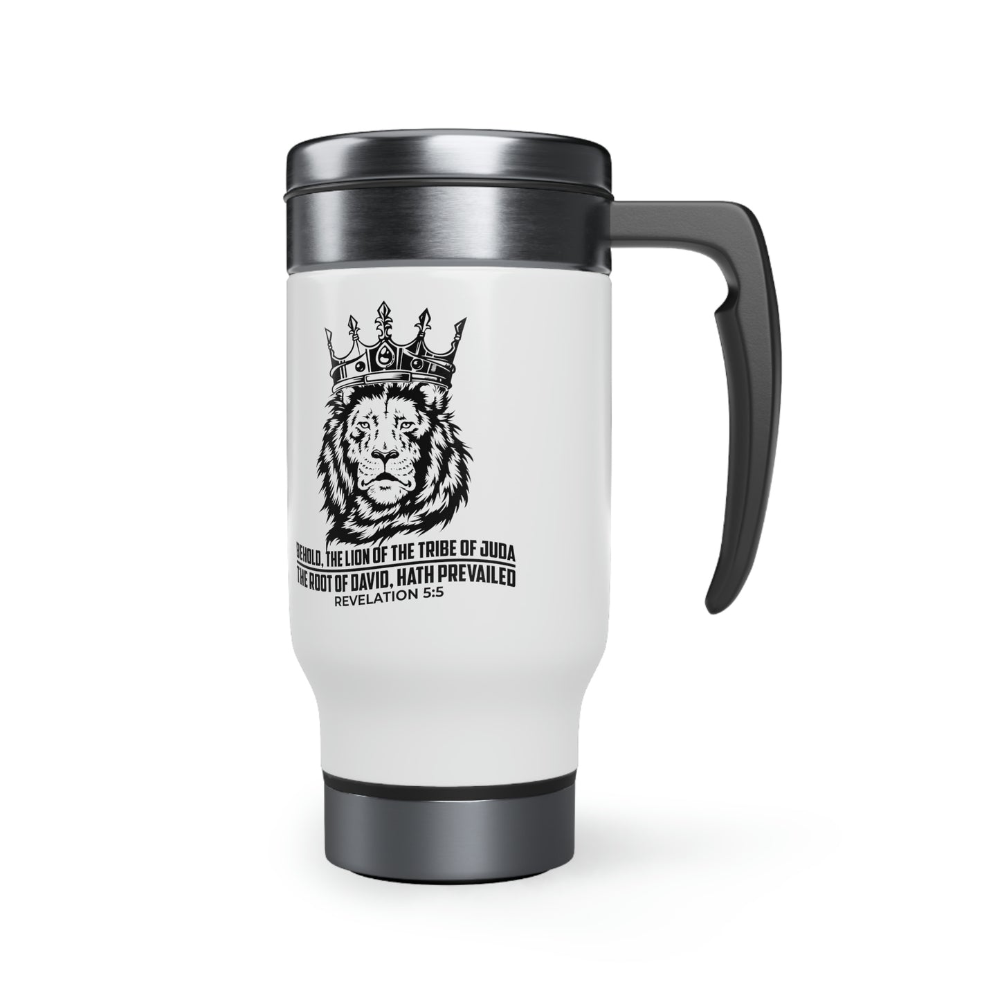 "Lion of Juda" Stainless Steel Travel Mug with Handle, 14oz w/ KJV Churches logo