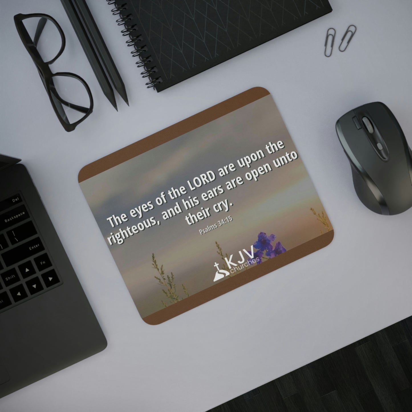 Psalm 34:15 verse artwork desk mouse pad