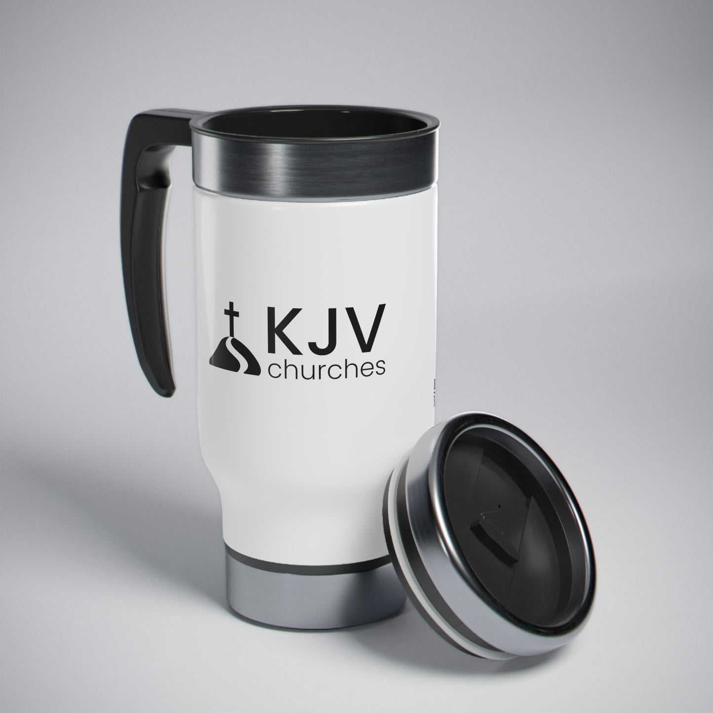 "Lion of Juda" Stainless Steel Travel Mug with Handle, 14oz w/ KJV Churches logo