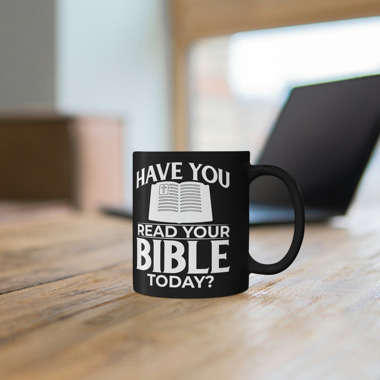 "Have you Read your Bible Today?" 11oz Black Mug w/ KJV Churches logo