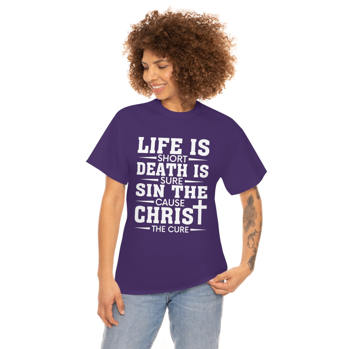 Unisex Heavy Cotton Tee - Life is Short (White on Dark Colors)