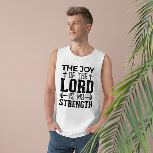 Unisex Workout Tank Top - The Joy of the LORD (Black on White)