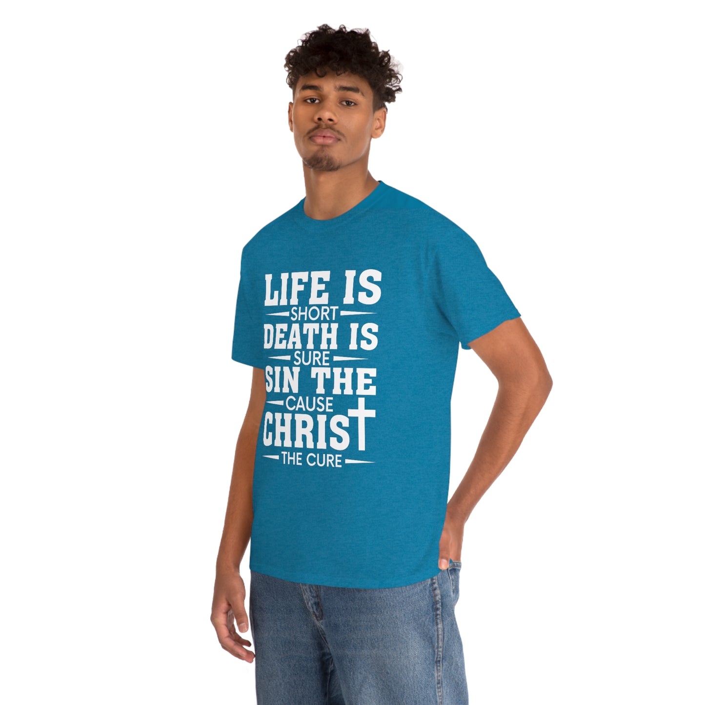 Unisex Heavy Cotton Tee - Life is Short (White on Dark Colors)