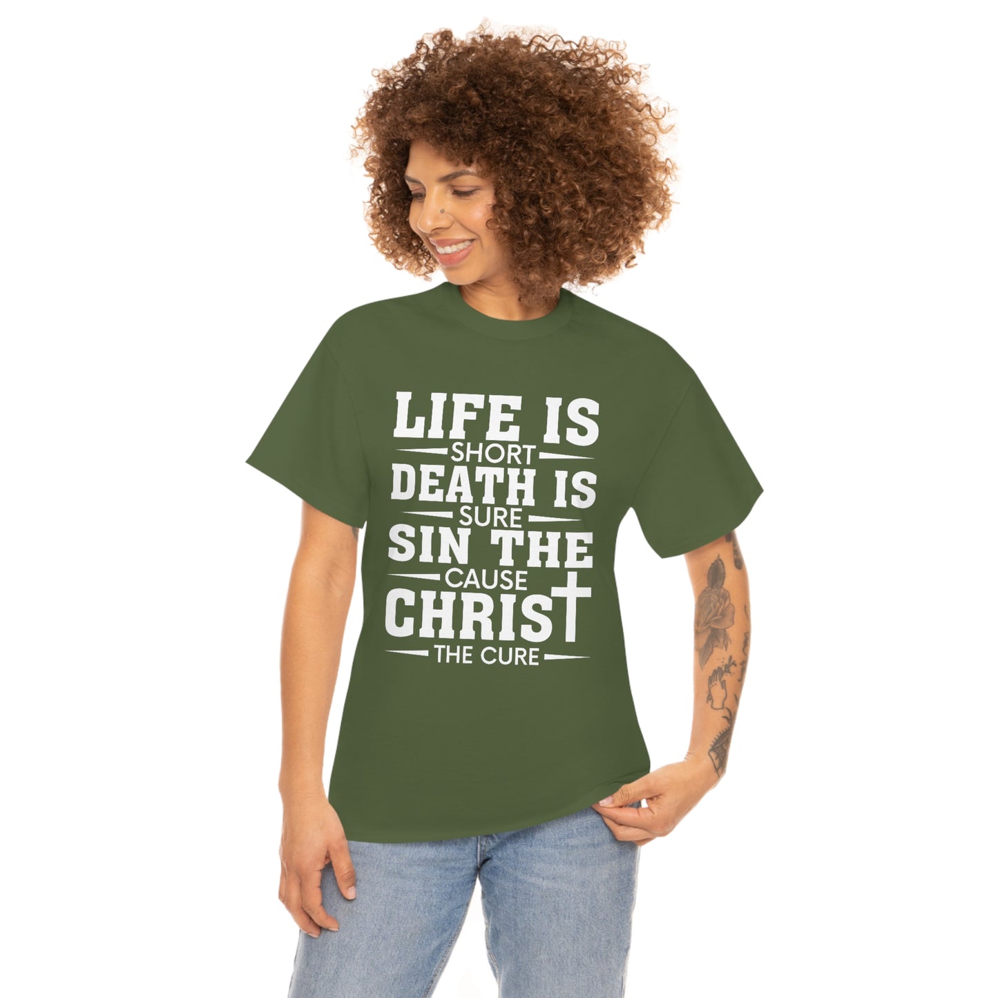 Unisex Heavy Cotton Tee - Life is Short (White on Dark Colors)