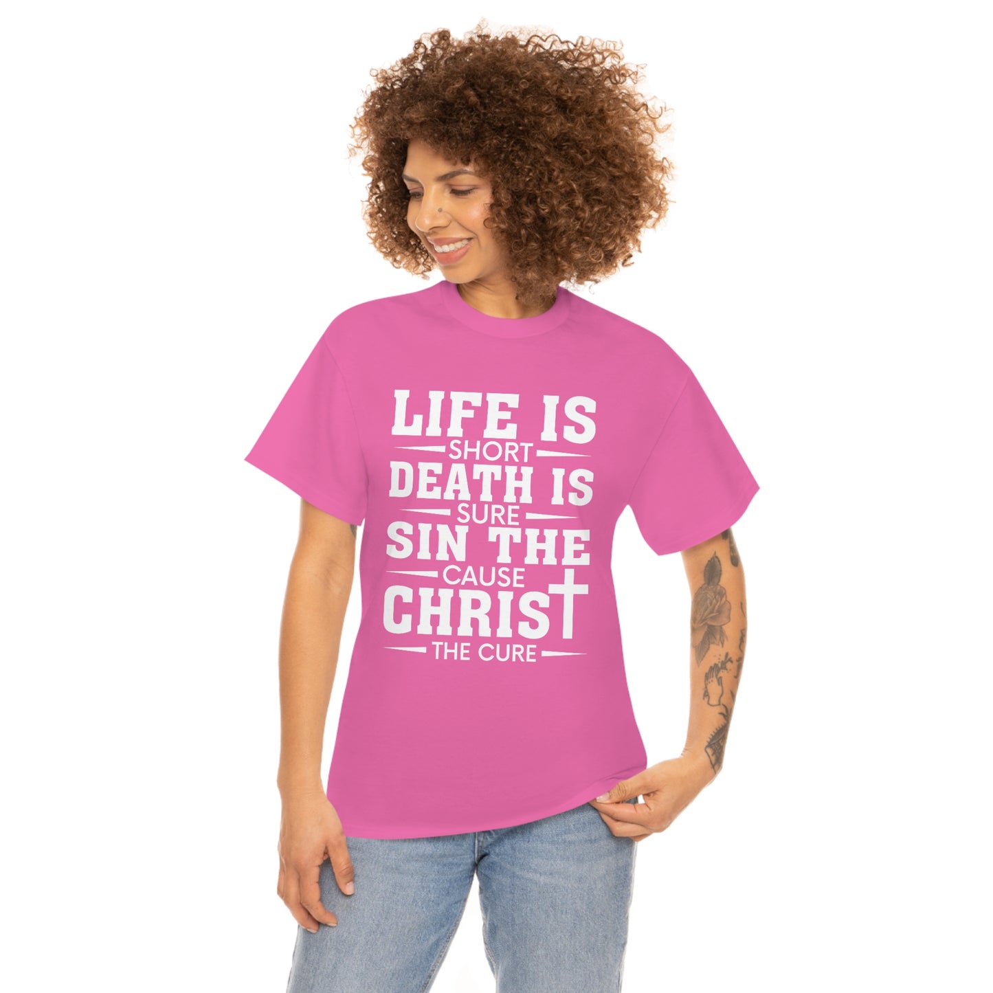 Unisex Heavy Cotton Tee - Life is Short (White on Dark Colors)