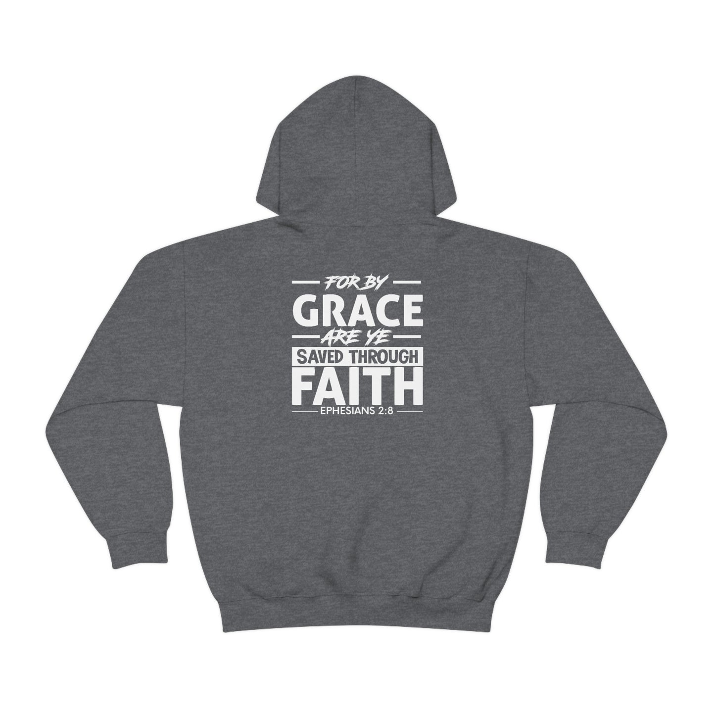 Unisex Heavy Blend™ Hooded Sweatshirt - Ephesians 2:8 w/ KJV Churches logo