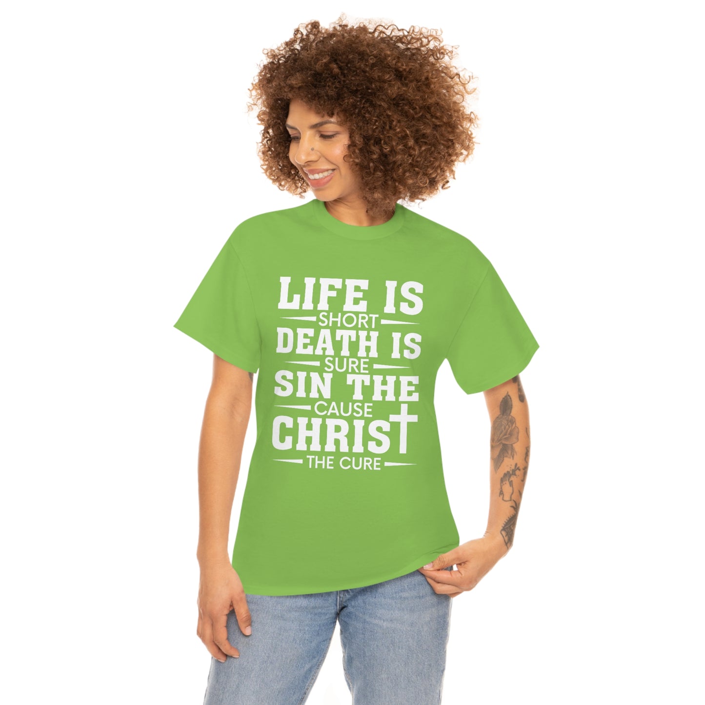 Unisex Heavy Cotton Tee - Life is Short (White on Dark Colors)