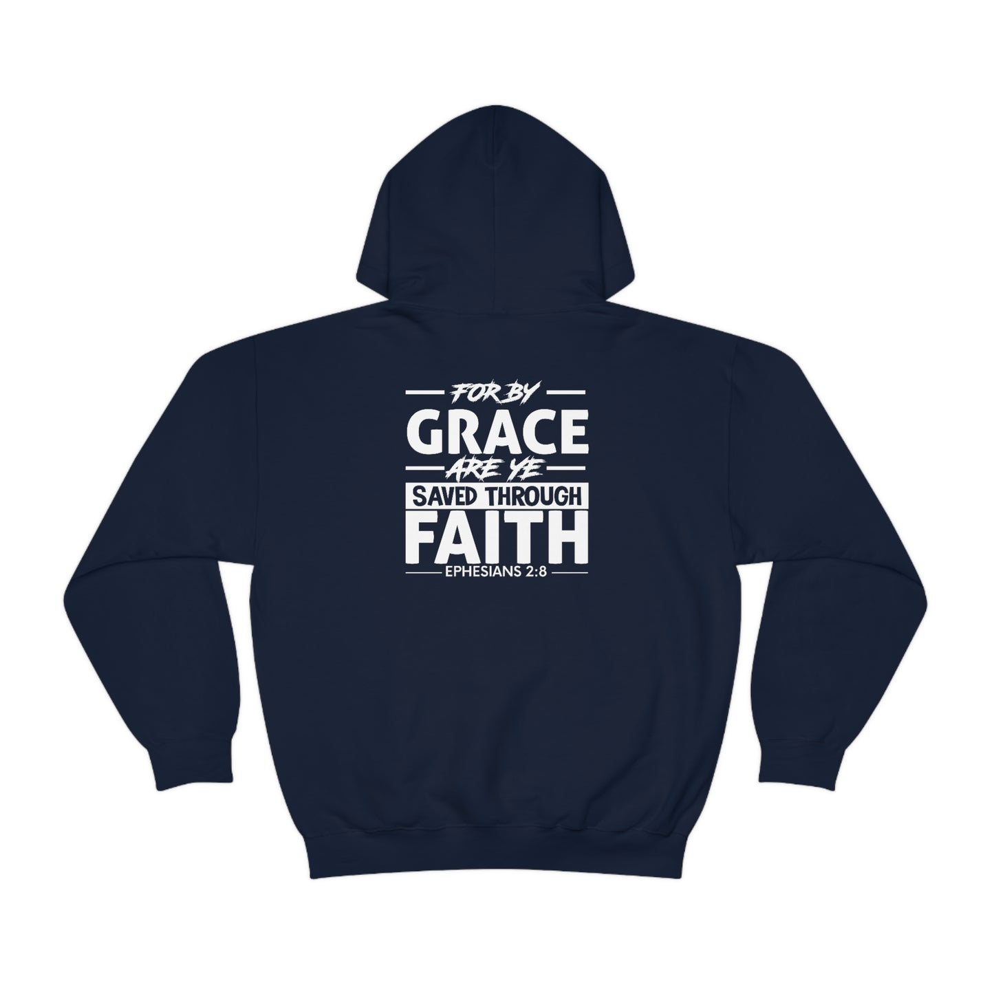 Unisex Heavy Blend™ Hooded Sweatshirt - Ephesians 2:8 w/ KJV Churches logo