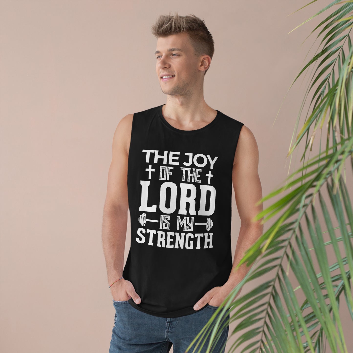 Unisex Workout Tank Top - The Joy of the LORD (White on Black)