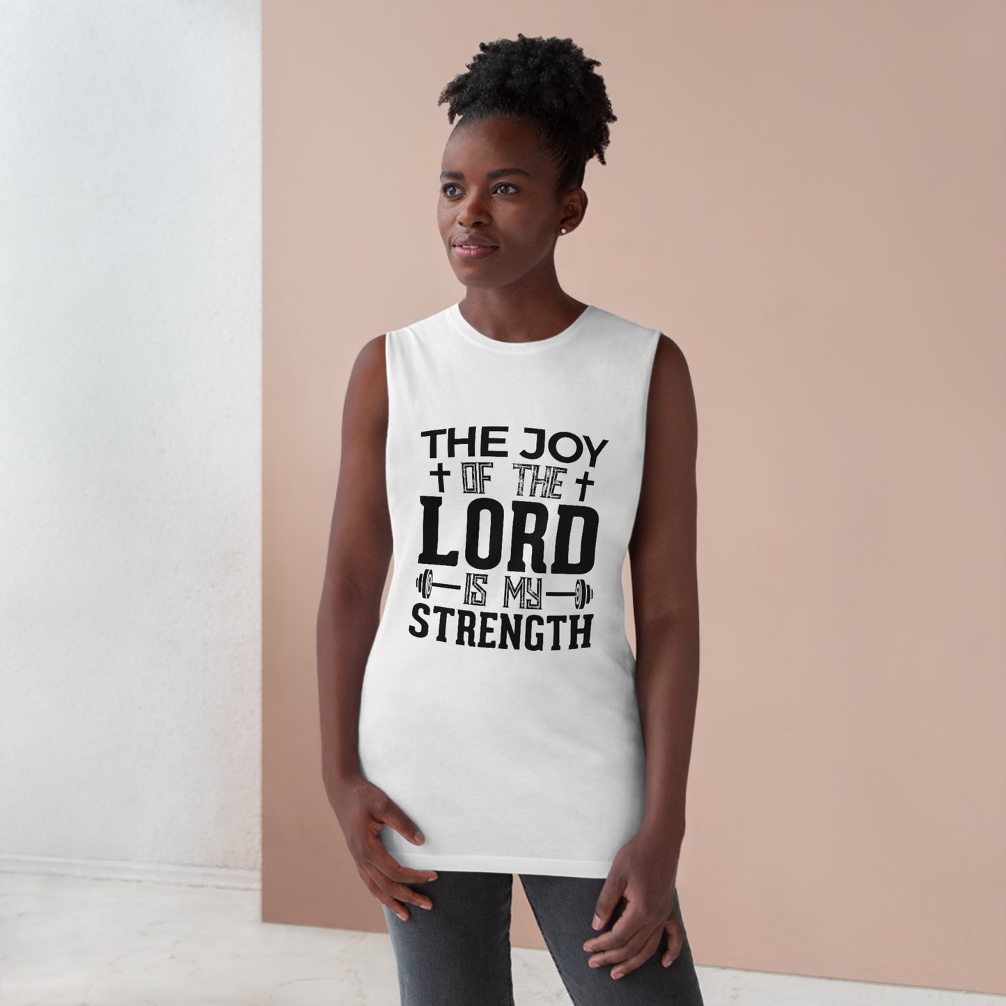 Unisex Workout Tank Top - The Joy of the LORD (Black on White)